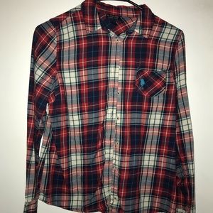 Navy and red plaid US polo